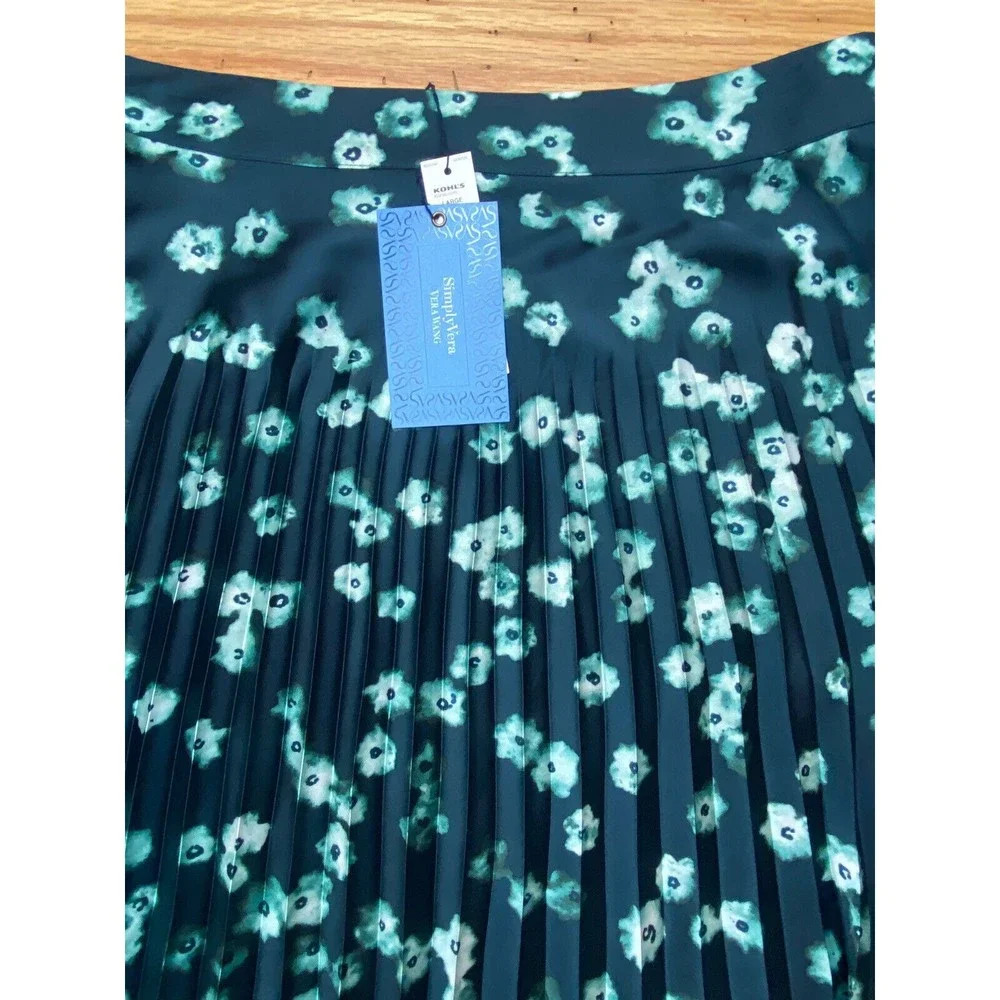 Simply Vera Vera Wang Pleated Cool At Night Skirt Pleated Size Large Blue Floral - Picture 2 of 12